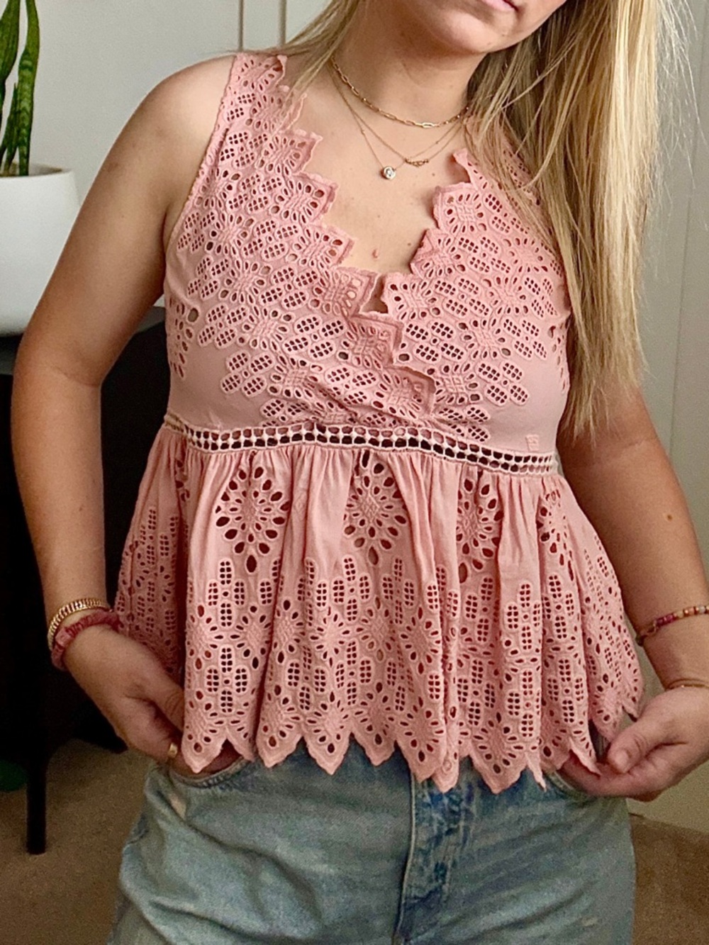 Sea New York Diamond Eyelet Peplum Tank